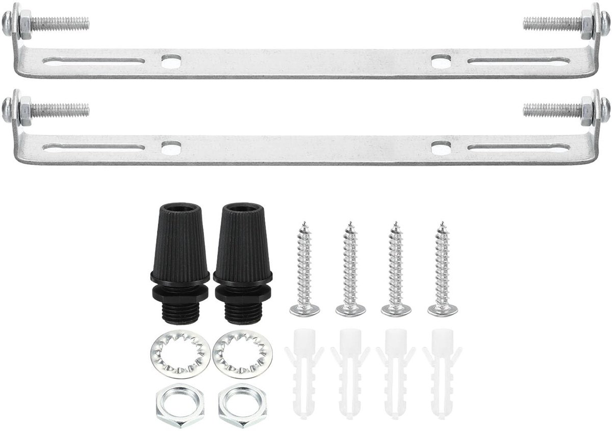 200mm Plafondlampplaat Kit, 2 Set Lampbevestiging Montagebeugel Plaat Staal Dwarsbalk voor Thuiskantoor Hanglamp Wandlamp, met Schroef Moedermoer Kit