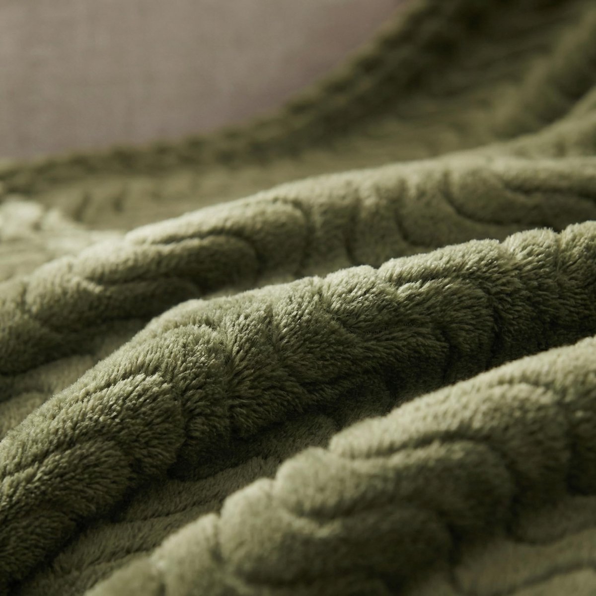 Mezcla Queen Size Flanel Fleece Deken, 230x230 CM Zachte Jacquard Weave Wave Patroon Fluwelen Pluche Bed Deken, Olijfgroene Deken