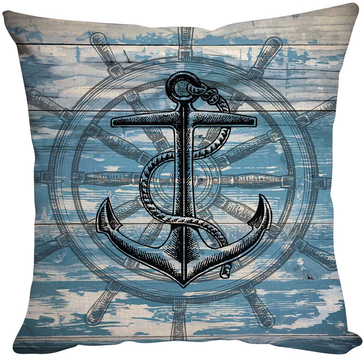 Sierkussenhoes auto Sierkussenhoes kussenslopen Kussen Anker Marine Roer Grijs Blauw Houtnerf 50 x 50 cm