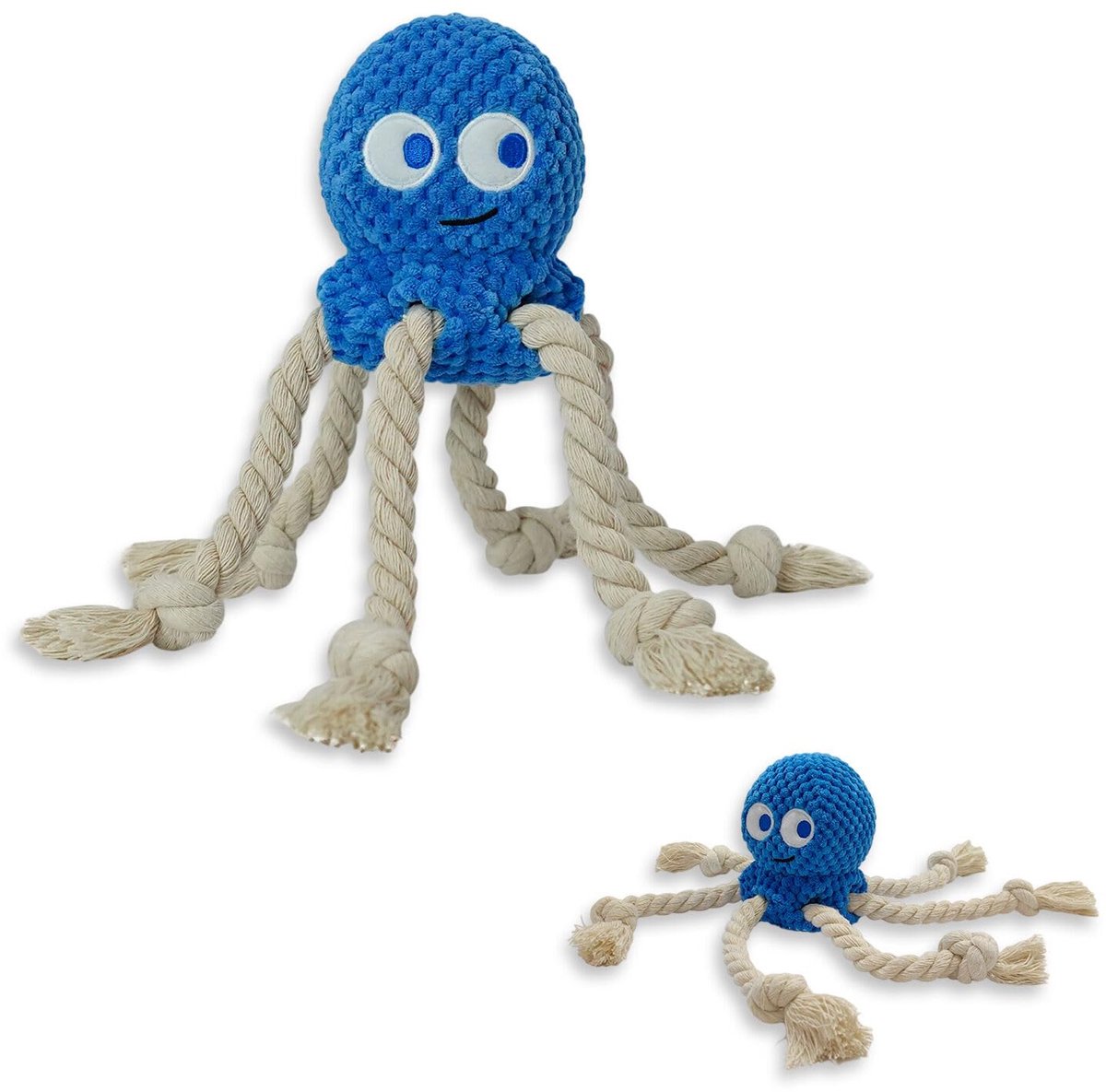 zeeleven, piepend kauwspeelgoed voor honden, interactief gevuld katoen, pluche touw, speelgoed - voor puppy's, kleine en middelgrote honden (blauwe octopus)