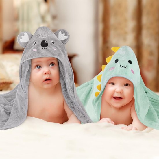 Babybadcape met capuchon - Super absorberende badjas voor baby's 0-3 jaar - Koraalpluche (80 x 80 cm) — afbeelding 4