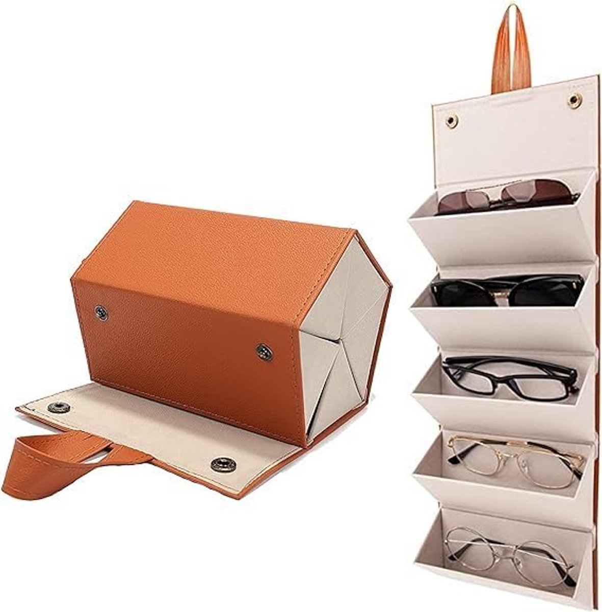 Bril Opbergdoos, 5 Sockets Opvouwbare Display Doos, Vijf Zonnebril Opbergdoos, Organizer voor Zonnebrillen voor op Reis, voor Vrouwen Mannen