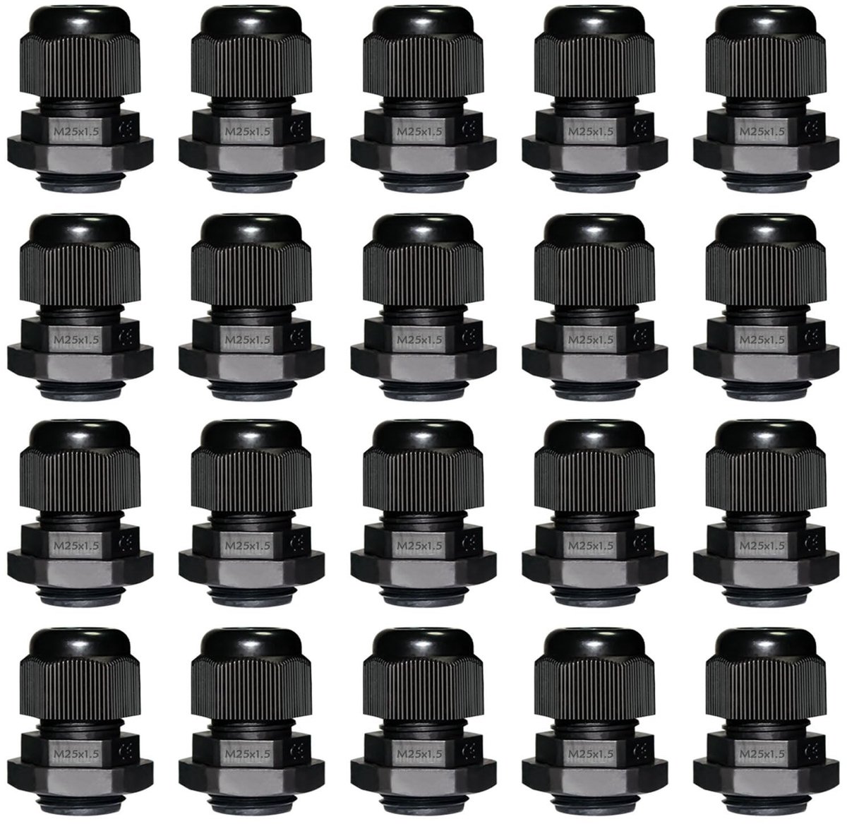 Dailygoods- Kabeldoorvoer IP68 Waterdicht - Kabelschroefverbinding M25 - Kunststof Nylon - 20 Stuks - Outdoor Gebruik - UV-bestendig - Kabelwartel
