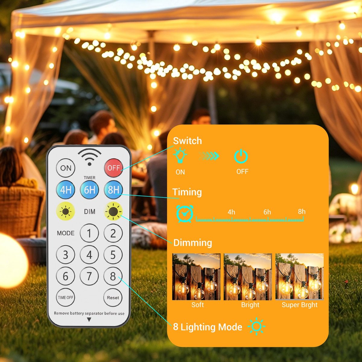 10M Lichtsnoer op zonne-energie Voor Buiten LED, Lichtslingers Voor Buiten Led-Lichtsnoer Ledlampen IP44, Waterdicht, Decoratie Voor Tuin, Buiten, Stekker, Warmwit, Voor Terras