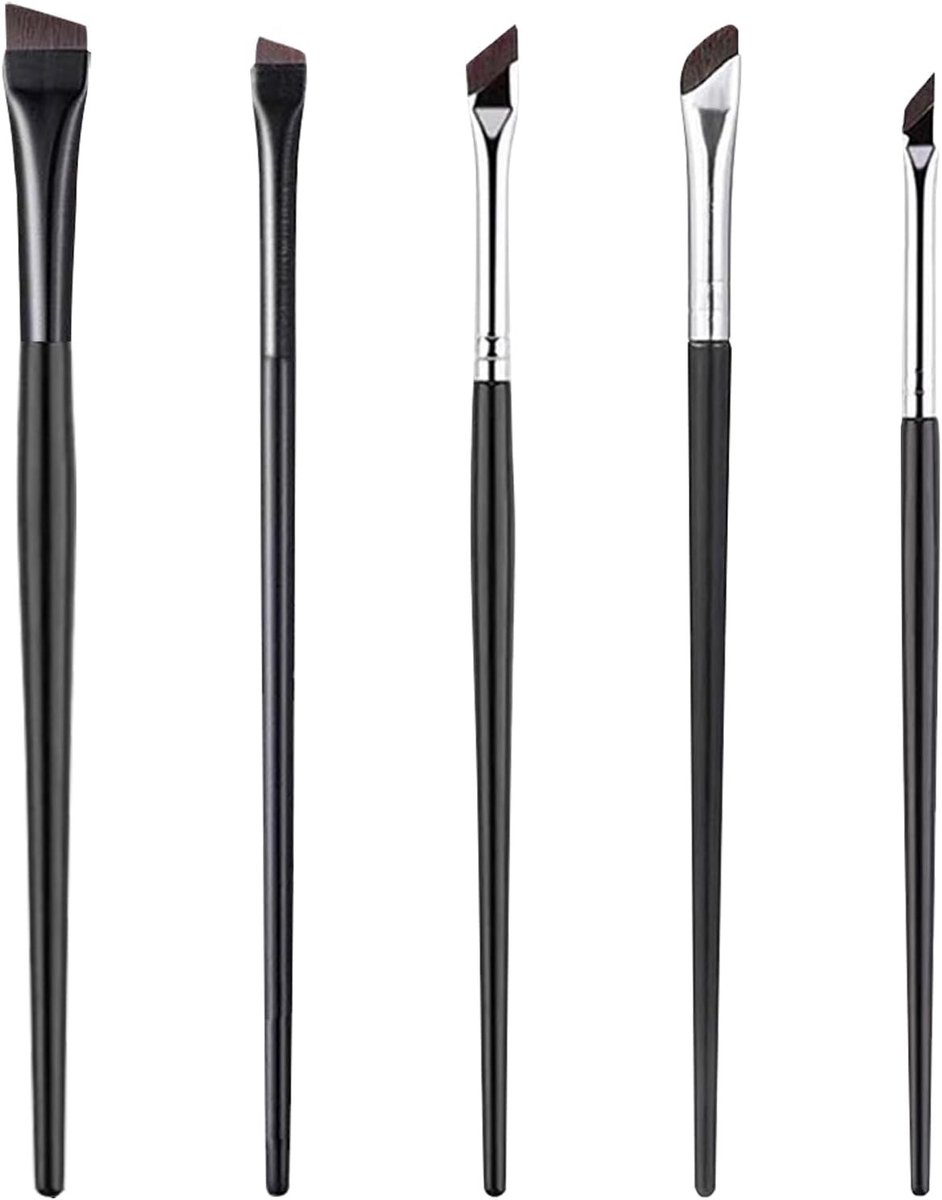 Eyeliner Borstelset met 5 Ultra-Dunne Hoekige Penselen voor Precisie, Oogschaduw en Wenkbrauwen, Perfect voor Blenden en Definiëren