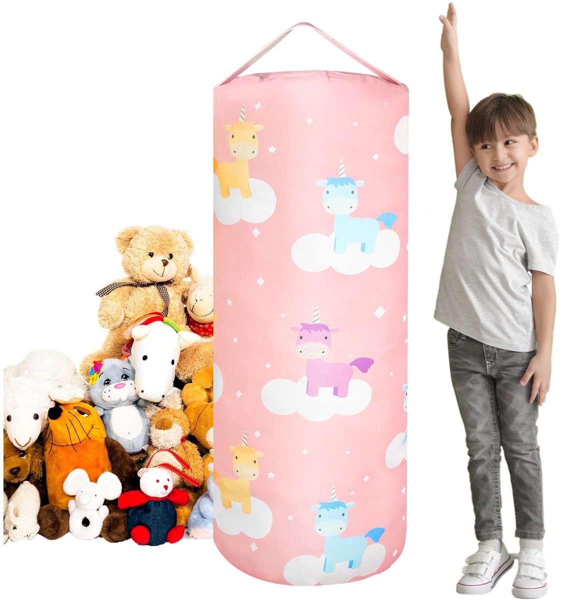 Zitzak voor kinderen, hoes voor het opbergen van pluche dieren voor kinderen, organizer voor speelgoed, zacht katoenen linnen, voor jongens en meisjes, roze