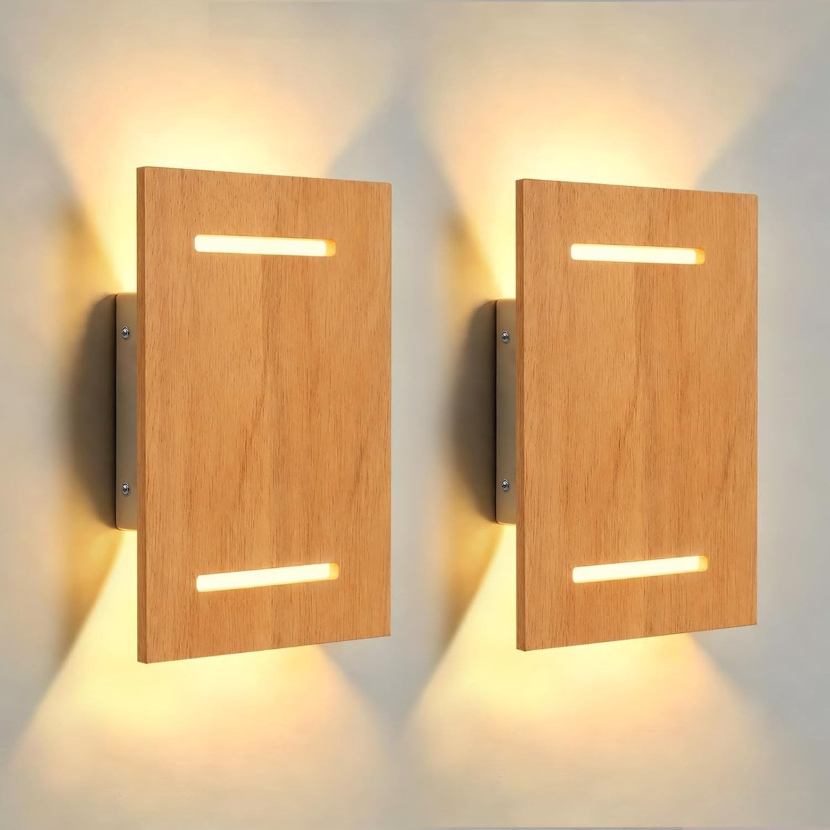Moderne LED wandlampen van hout met warm wit licht 3000K - 2 stuks Up and Down verlichting