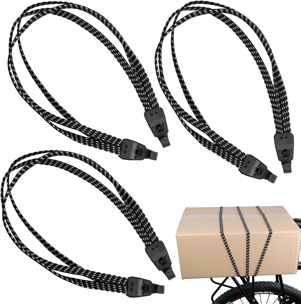 Spanband - Met haken - Voor fietsbagagedrager - 75 cm, 3 stuks