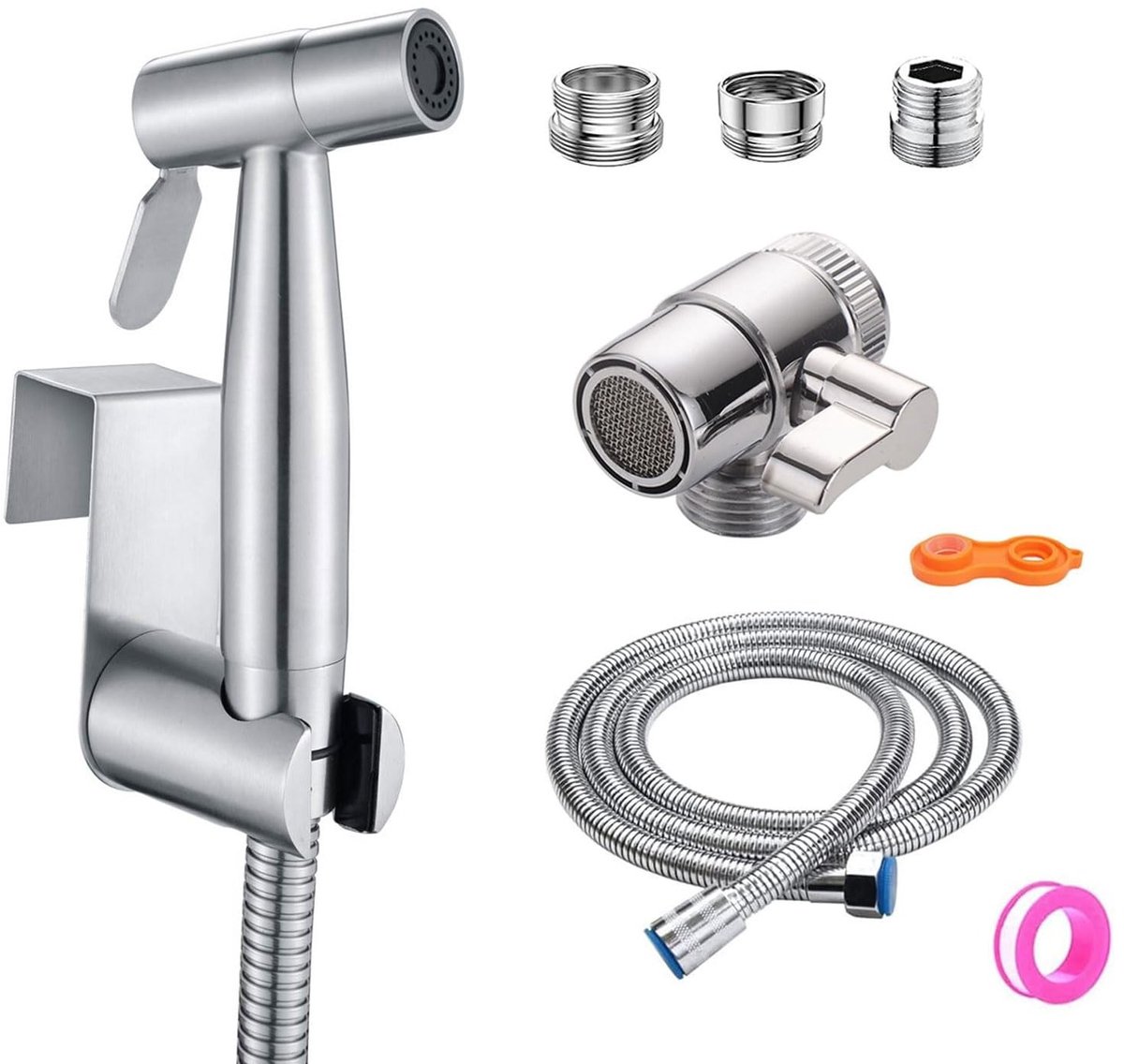Dailygoods - Draagbare Bidet Sproeier Set, Roestvrijstalen Bidet Handdouche voor Bidet Toilet Douche met 2-weg Douchediverter, 1,5m Douche slang en Handdouche Houder