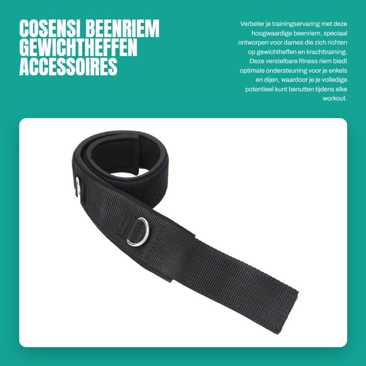 Dailygoods- Beenriem 2D - Instelbare Krachttraining - Gewichtheffen Accessoires - Fitness Oefening - Katoen - Zwart - Fitnessband