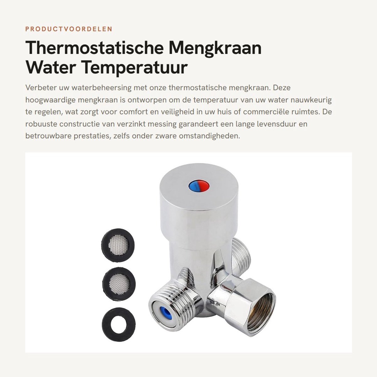 Dailygoods- Thermostatische Mengkraan - Robuuste Messing Constructie - Temperatuurregeling - Mengkraan voor Warm/Koud Water - Gebruiksvriendelijk Ontwerp - Lange Levensduur