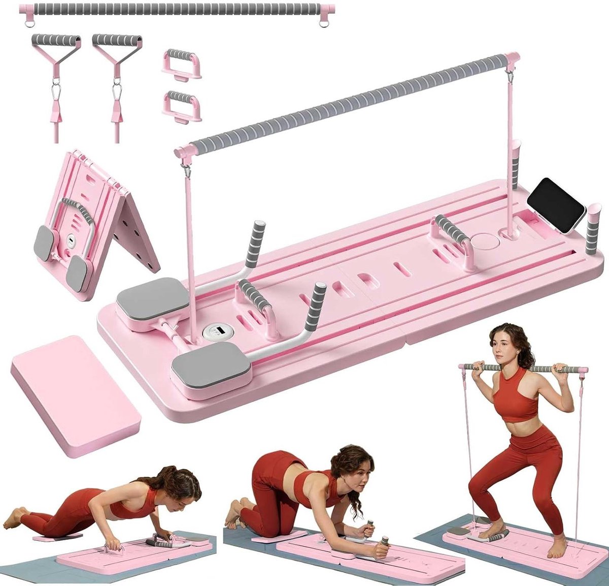 Pilates Set - Fitness Apparaat - Thuis Workout - Opvouwbaar Ontwerp - 5 kg - Roze