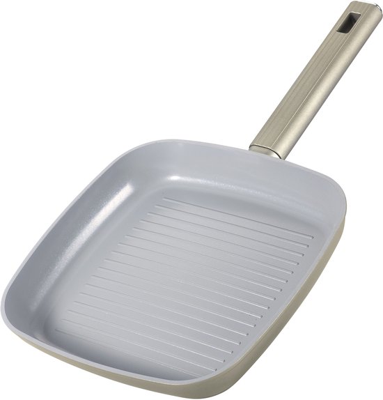 Swiss Haus® SCGP24CH Grillpan Ø24 cm – Inductie & Alle Warmtebronnen – PFAS Vrij – Sapphire™ Antiaanbaklaag – Grill Pan / Vleespan – Champagne