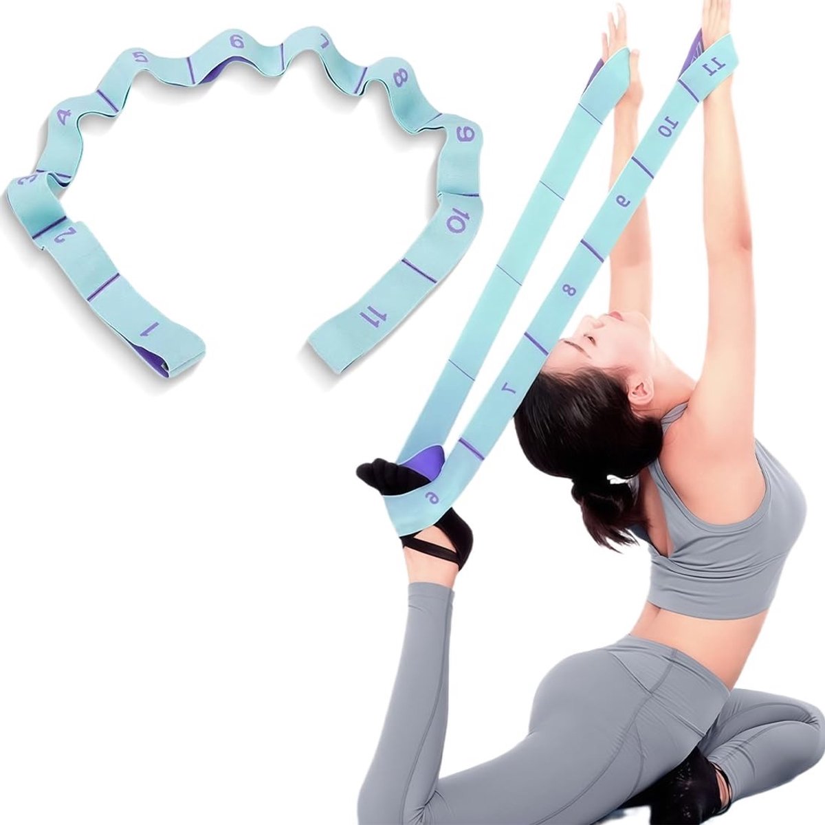 Dailygoods - Yoga-stretchband met 11 lussen, elastische weerstandsbanden voor fitness, pilates en gymnastiek