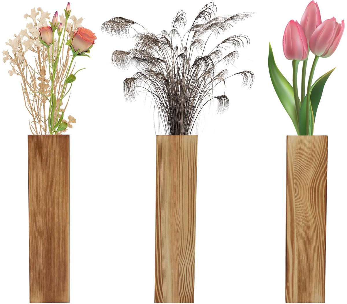 Moderne houten wandvazen voor kamerplanten, woondecoratie, 2,5 x 5,6 x 29,5 cm