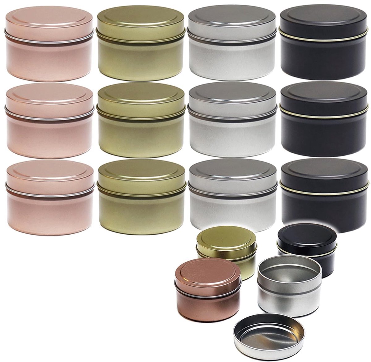 12 stuks 55 ml metalen lege kaarsendozen met deksel, mini-potjes voor het maken van kaarsen, droge voorraaddozen