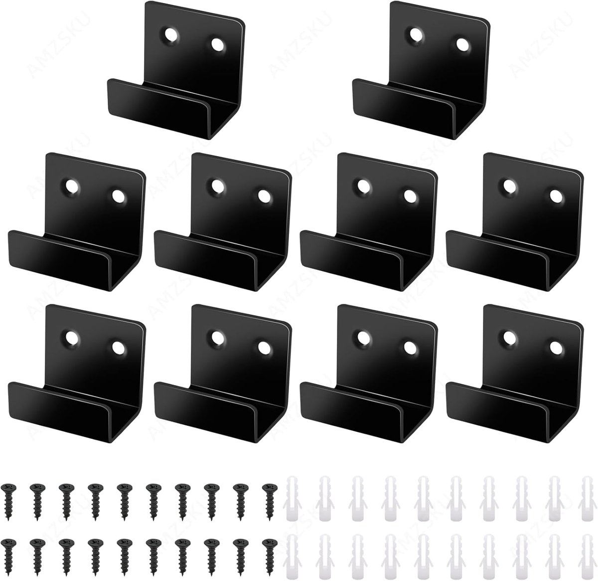 10 stuks U-hoekbeugels van roestvrij staal, zware keramische tegels, display, wandhaken met schroeven, zwart, 20 mm binnenbreedte, voor woonkamer, badkamer, keuken, garderobe en garage