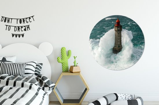 Cercle mural - Cercle mural - Le phare de la Jument en France pour un ciel gris - Aluminium - Dibond - ⌀ 90 cm - Intérieur et extérieur
