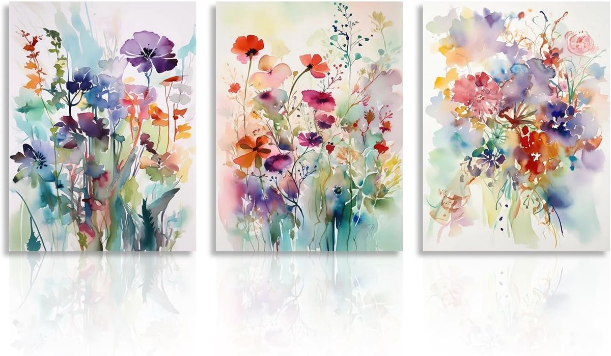 Waterverf Bloemen Wanddecoratie Poster Wilde Bloemen Muur Poster voor Slaapkamer Woonkamer Decor 8x10 in Set van 3 Niet Ingelijst