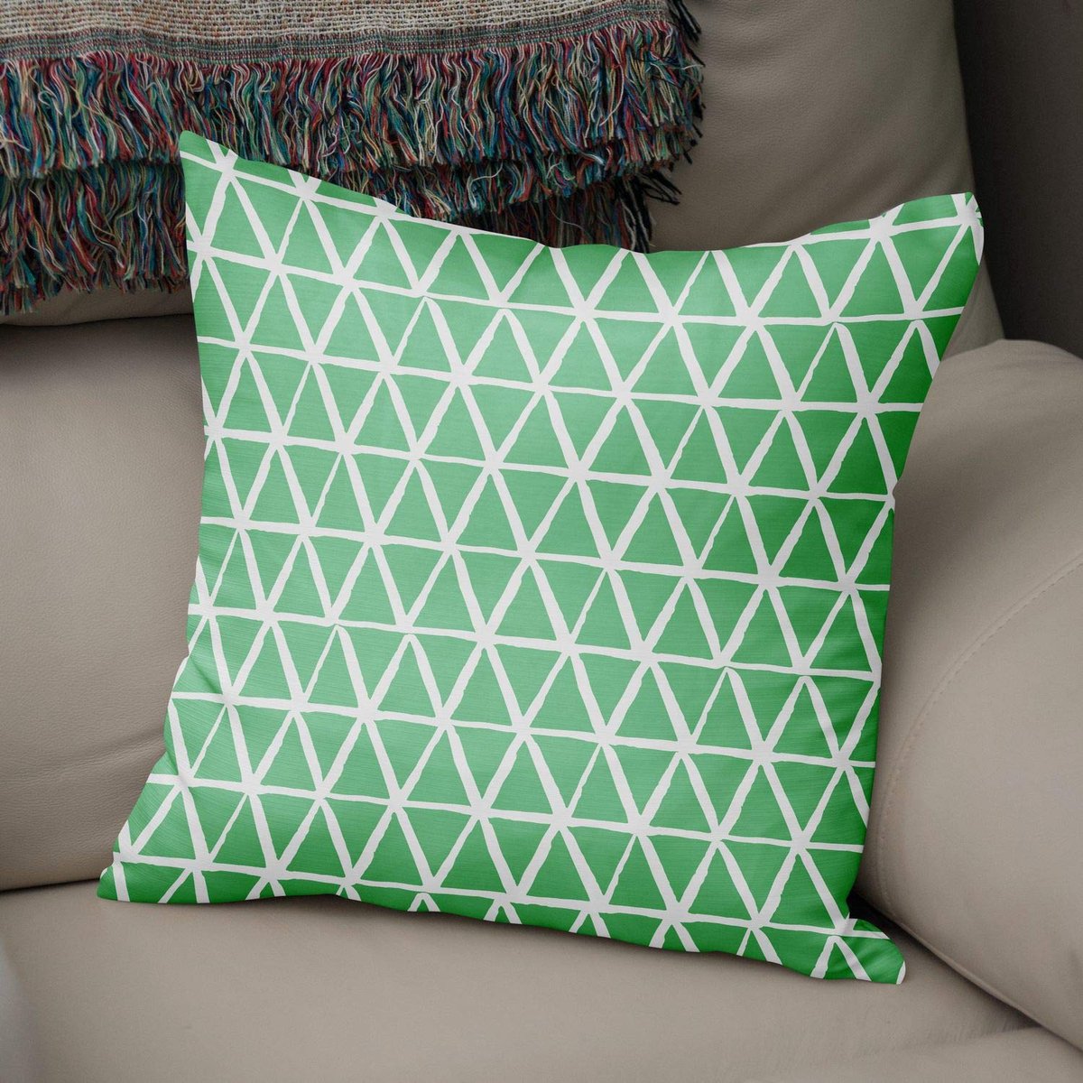 Kussenhoes Benzine Groen & Wit, Gooi kussenhoezen, Home Decoratieve Kussenslopen voor woonkamer, Bank, Slaapkamer, Grootte: 43X43 Cm - Ontworpen en vervaardigd in Turkije