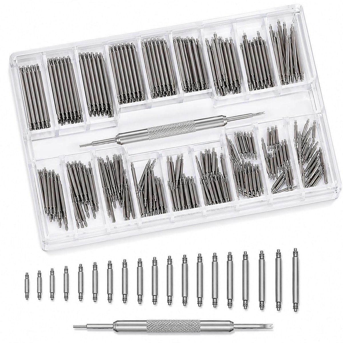 Reparatieset voor horloges, 144-delig, met veerpengereedschap, pennen 8-25 mm, roestvrijstalen clips voor armband