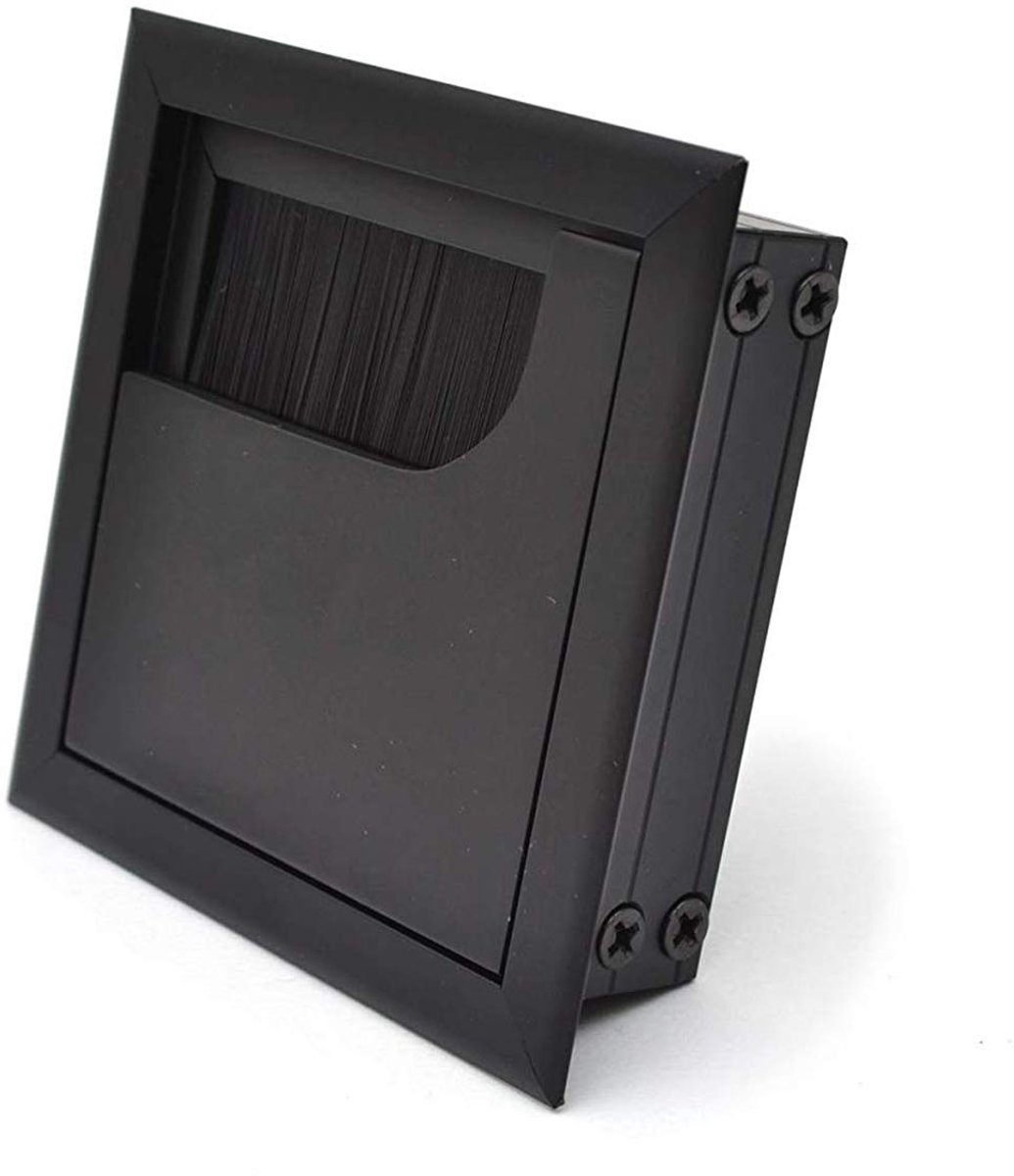 Kabeldoorvoer Bureau Werkplek Kabelgeleider 80x80mm Kabeluitgang Voor Kantoormeubilair Inzetstuk Vierkante Kubus Draad- en Kabelorganisatie Aluminium Zwart 4 pcs