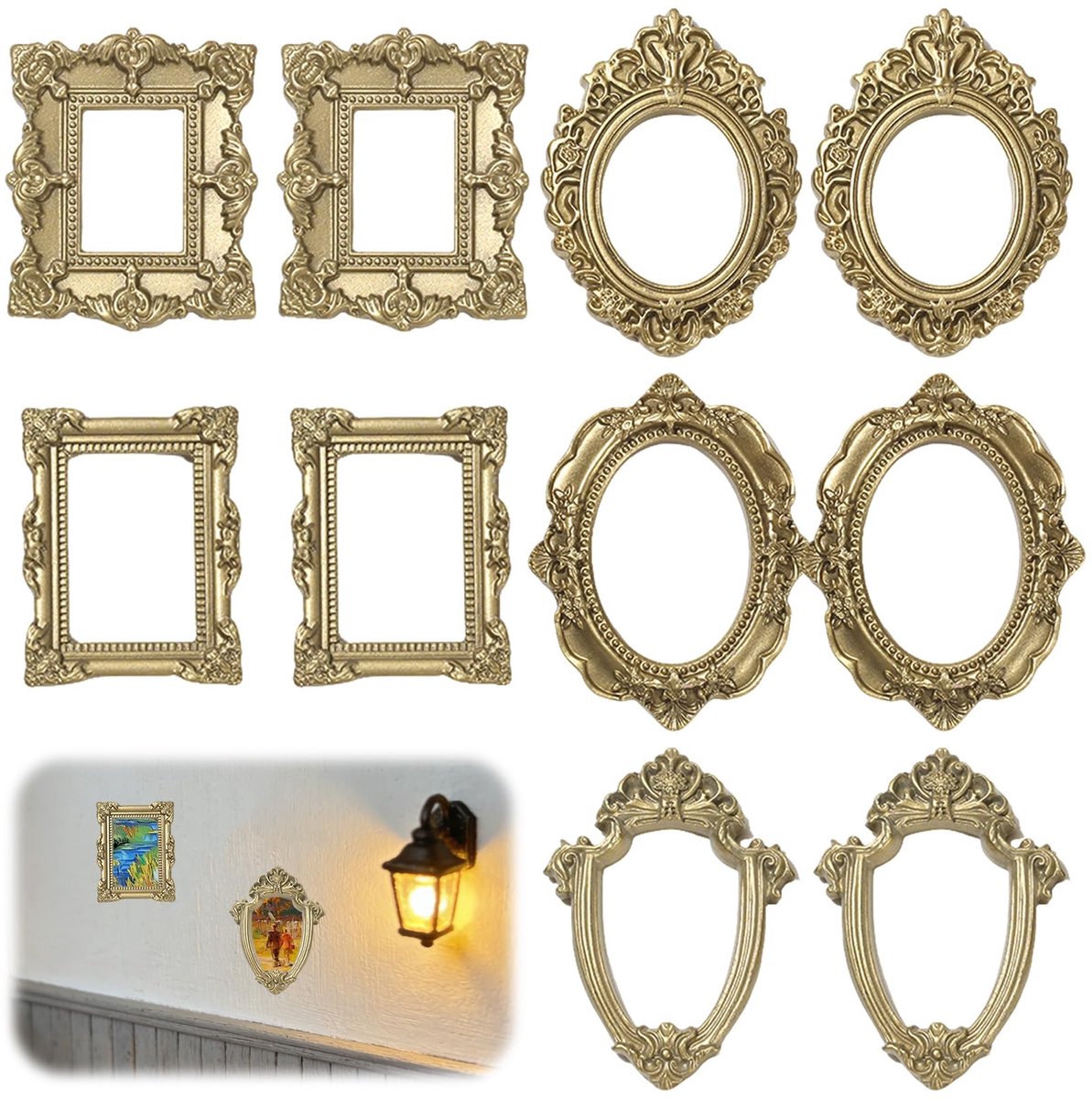 Vintage Hars Photo Frames, 10 stuks mini-fotolijsten in vintage-stijl, kleine fotolijsten voor doe-het-zelf foto's, voor doe-het-zelf decoratie, sieradententoonstelling, fotowanden