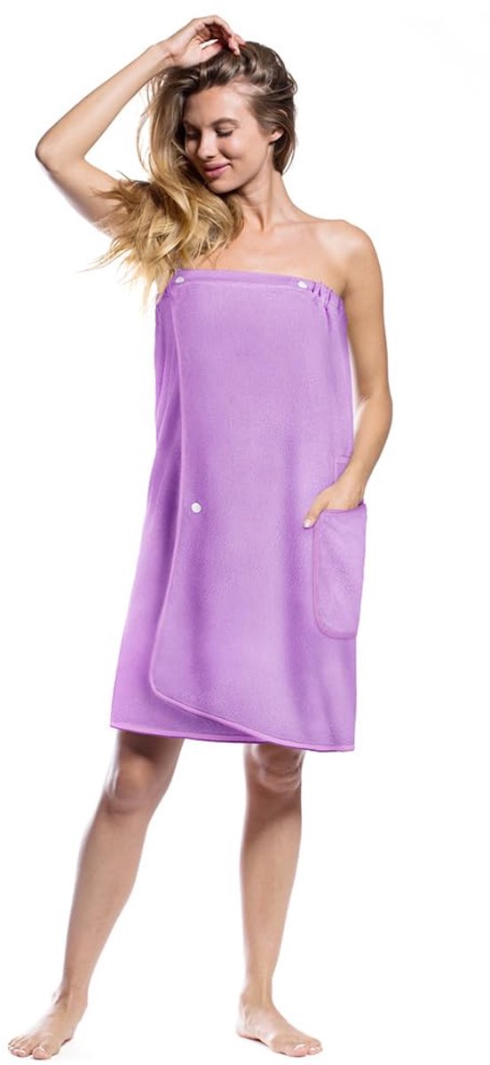 Aomig Sneldrogende microvezel body wrap handdoek gewaad met verstelbare kliksluiting (80 x 140 cm)