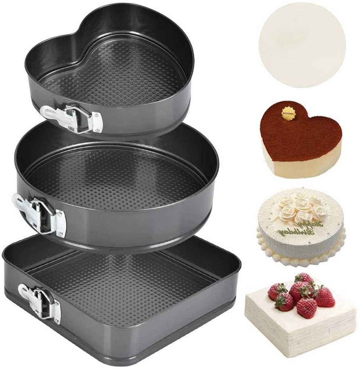 Dailygoods- Springvormset 3-delig - Koolstofstaal - Antiaanbaklaag - Roestvrij staal - Dubbele Coating - Voor Desserts - Bakvormset