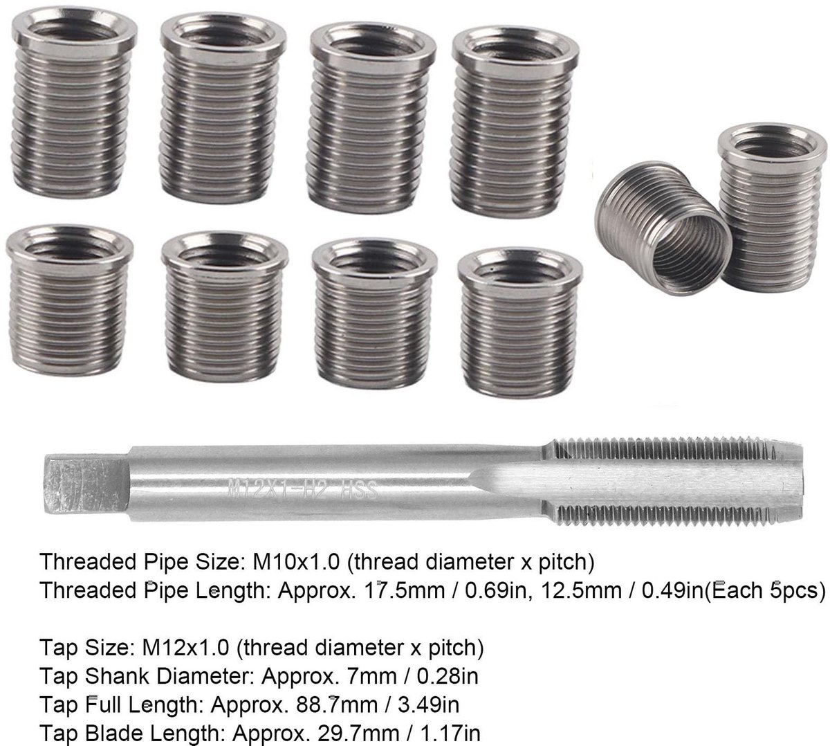 Dailygoods- Bougieschroefdraadreparatieset M10 X 1,0 - M12 X 1,0 Kraan - Auto-accessoires - Hardwareset - Reparatie - Inclusief Bout - Schroefdraadreparatie