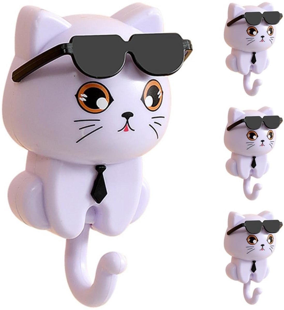 Dailygoods- Sleutelhaak Cartoon Kat - 4 Stuks - Zelfklevende Muurhaken - Creatieve Organizer - Voor Sleutels/Tassen - Eenvoudige Installatie - Muurhaak