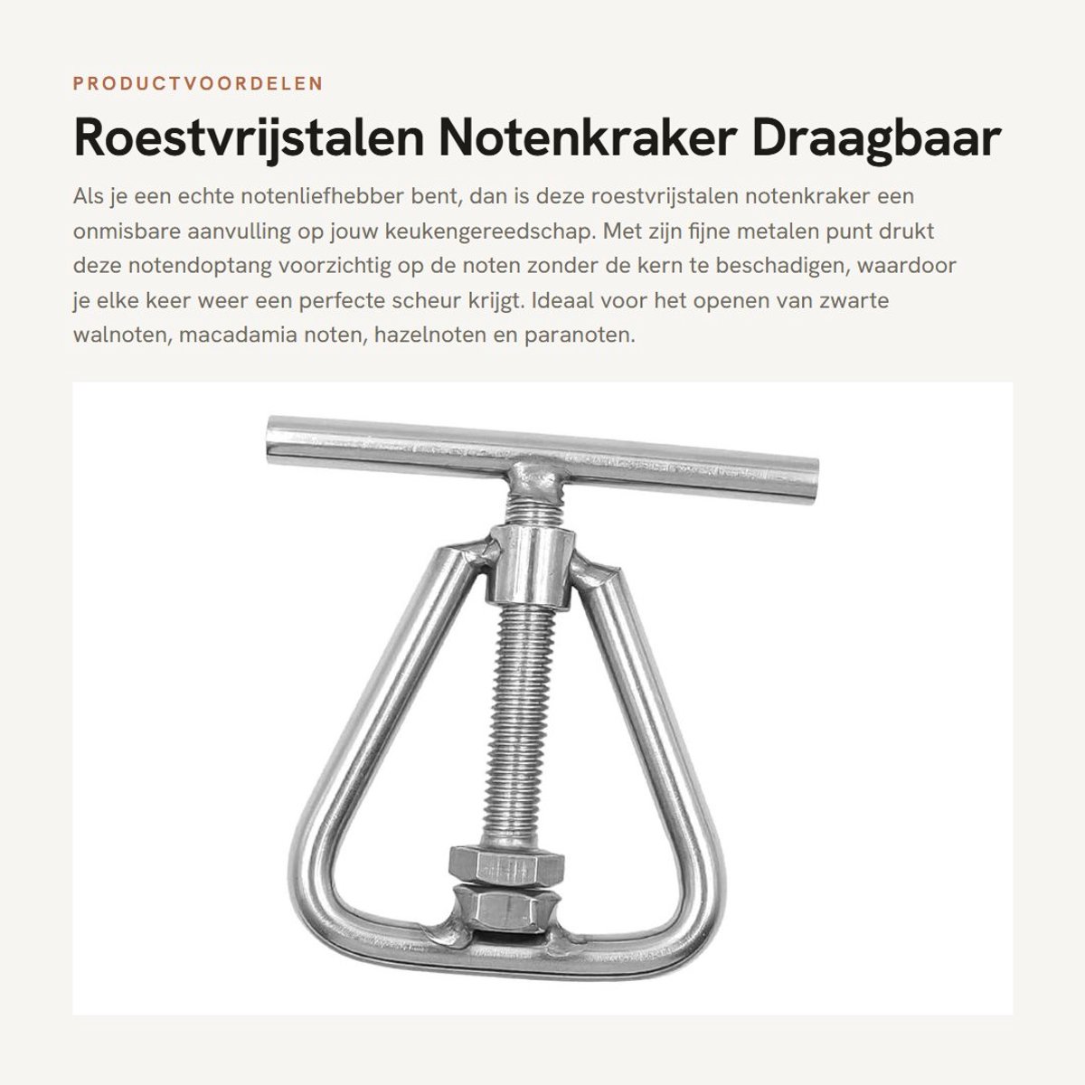 Dailygoods- Notenkraker Roestvrij Staal - Draagbare Notenkraker - Gereedschap voor Walnoten/Macadamia - Schokbestendig - 10 x 9,3 cm - Perfecte Scheur Garantie - Notenschiltang