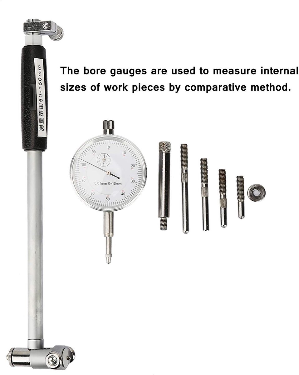Dailygoods- Boringsmeter 50-160 mm - Boorcontrole - Kalibratie Gewicht - Binnendiameter - Nauwkeurigheid 0,01 mm - Schokbestendig Metaal - Kaliber