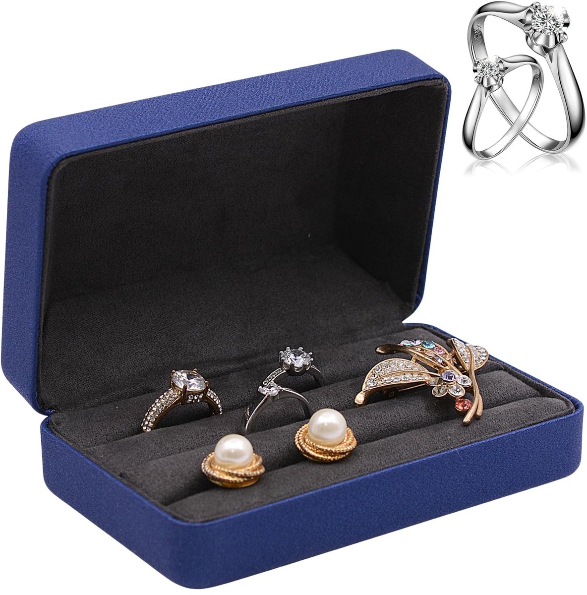 Dailygoods - Sieradendoos, sieradenorganizer, box organizer voor sieradenringen, PU-leer, reis-sieradenetui voor vrouwen en meisjes, ringen, meerdere oorbellen