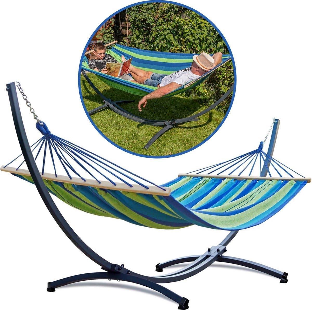 Hangmat met standaard - Dubbele hangmat Zomerse relaxplek - Tuinontspanning - Stabiel stalen frame - 350 x 125 cm