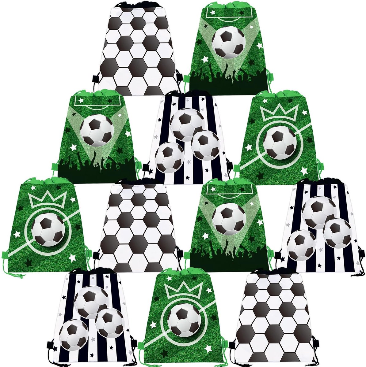 Omgoods - Set van 12 Voetbal Gift Bags met Trekkoord voor Feesten