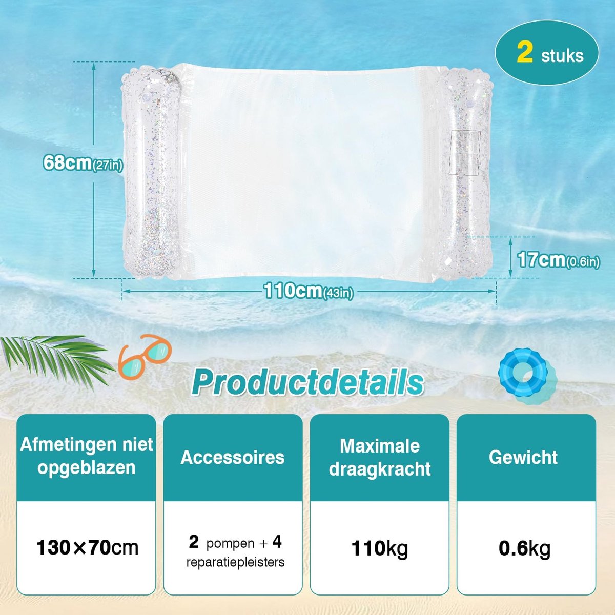 Omgoods - Opblaasbare Waterhangmat voor Zwembad, 3-in-1 Lounge