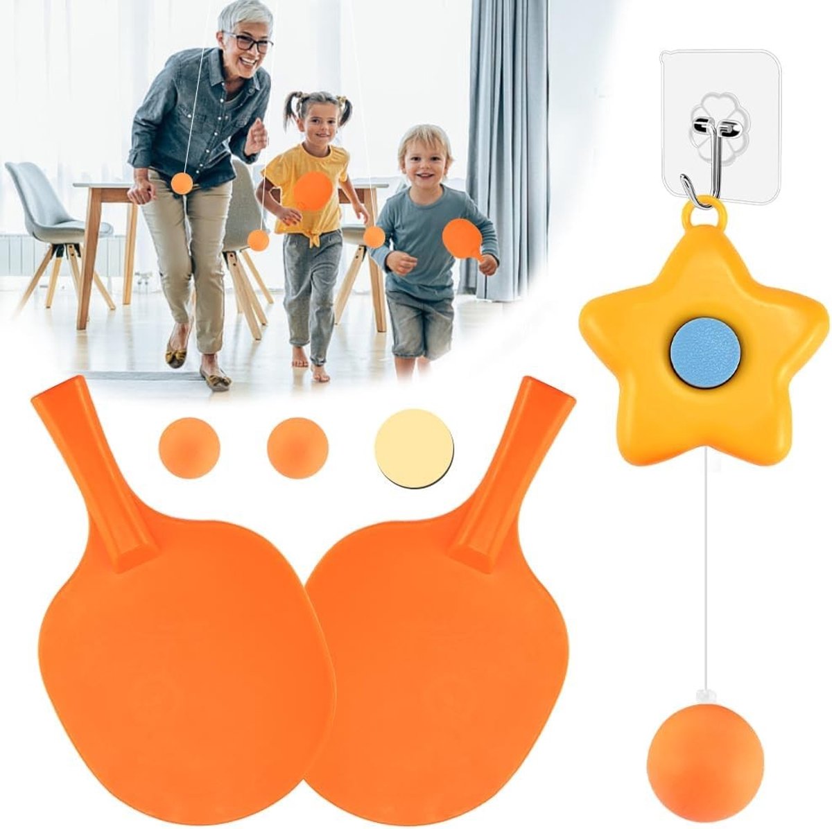 Table Tennis Trainer Set voor Binnengebruik, Stervormige Ping Pong Trainer met 2 Bats, Ideaal voor Verbeteren van Slagtechniek en Reactiesnelheid