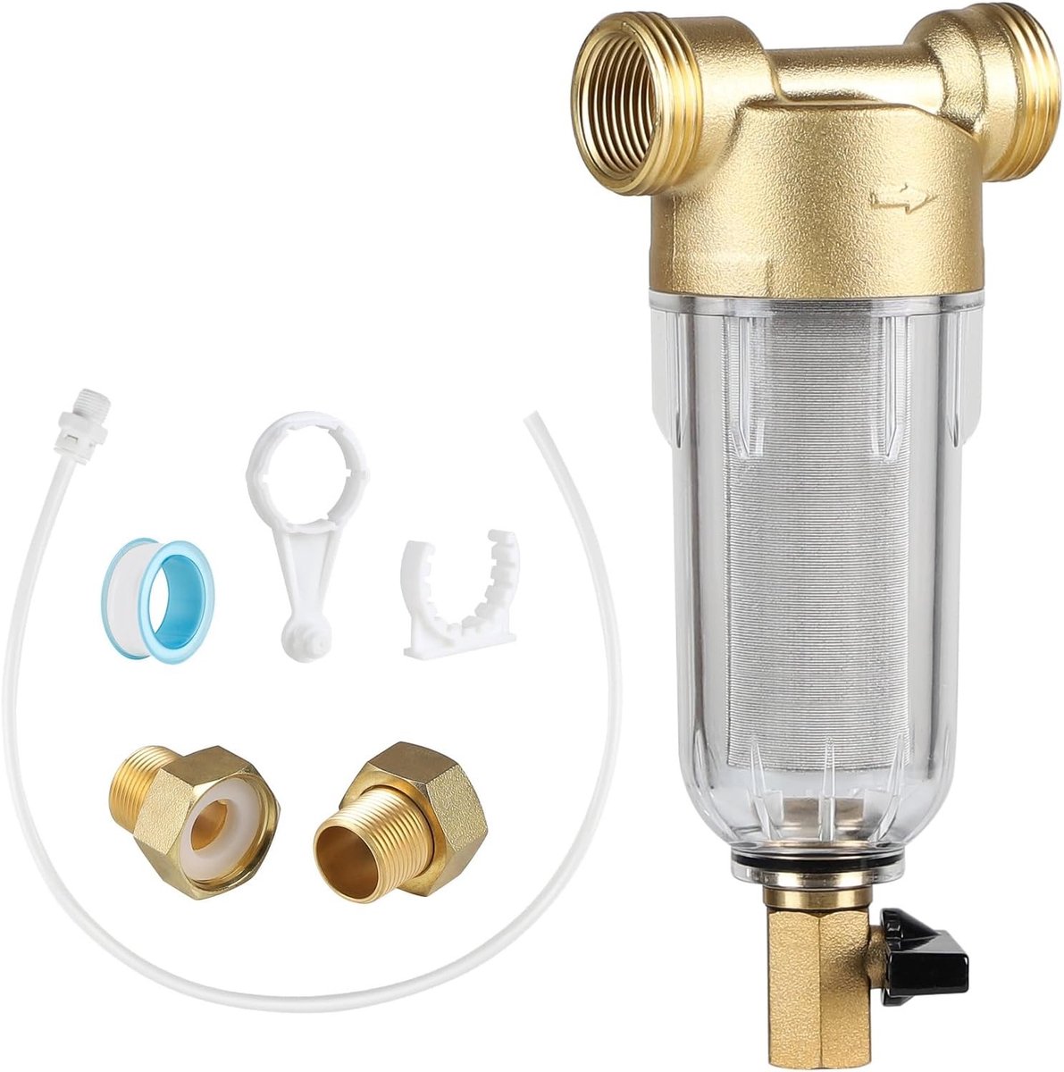 Spin-Down Sediment Water Filter 40 Micron Herbruikbare Pre-Filter met Adapters voor Fonteinwater, Ideaal voor Tuinslangen en Waterzuivering, Verbeterde Waterkwaliteit en Efficiënte Filtratie