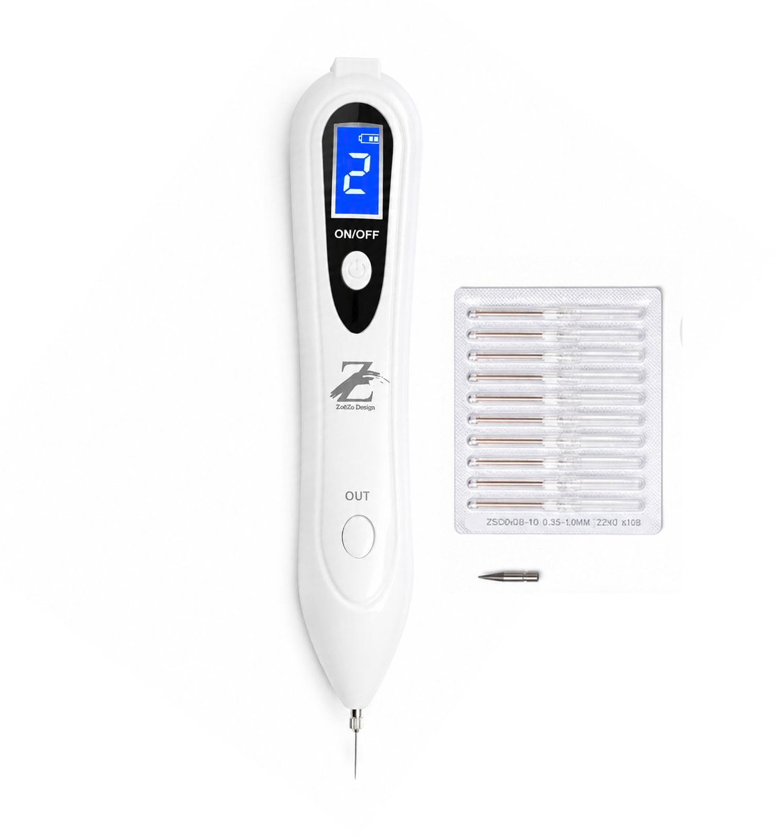 ZoeZo Laser Plasma Pen - Huidverzorging - Wratten, Steelwratjes, Moedervlekken, Sproeten, Pigmentvlekken en Tattoo Verwijderen - Huidverjongingsapparaat - Grove en Fijne Naald - Wit