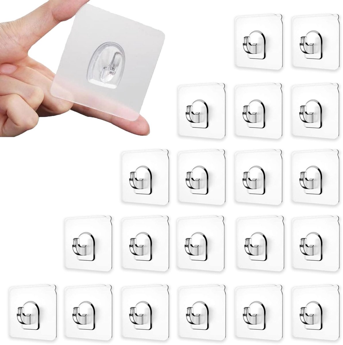 Omgoods - Set van 20 Transparante Zelfklevende Haken voor Wandmontage