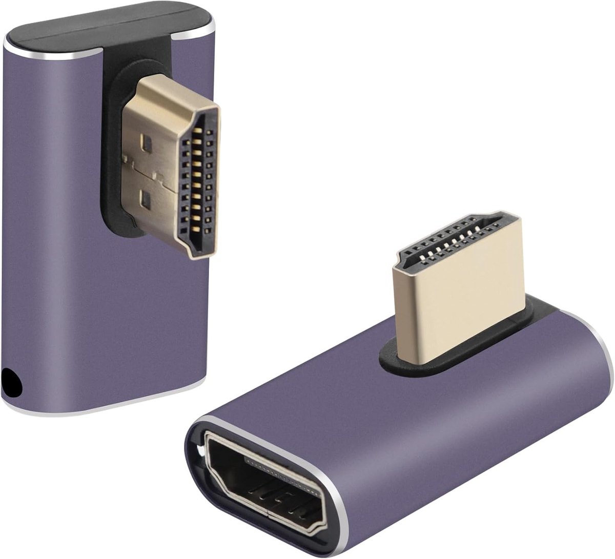 Hoekige HDMI Male naar Female Adapter 8K, 48Gbps HDMI 2.1 Connector voor 3D, Ondersteunt 8K@60Hz en 4K@120Hz, Geschikt voor HDTV, HDR en Laptops