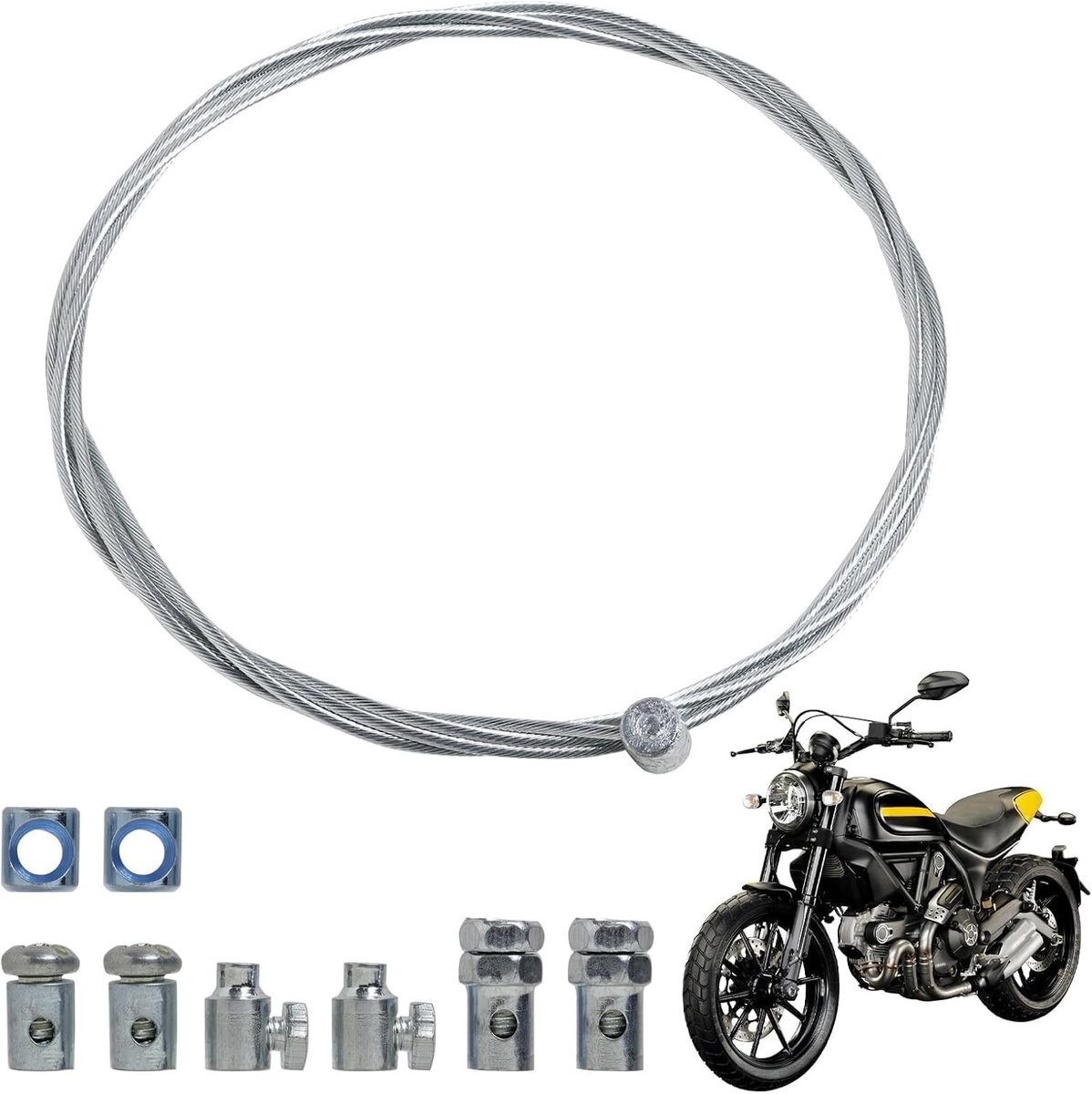 Robuuste Koppeling Kabel met Diameter 0.3 cm en Lengte van 1.3 m voor Motorfietsen, Bromfietsen en Crossmotoren met Kabelklem, Gemaakt van Gegalvaniseerd Staal