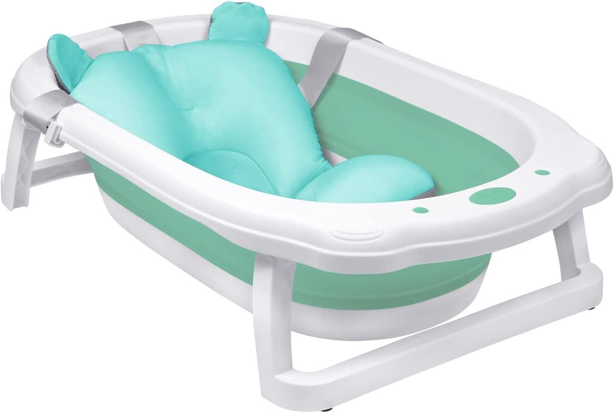 Babybadje Opvouwbaar - Draagbaar Babybad - Veilig Wassen - Met Antislip Mat - 82 x 50 x 22 cm - Groen