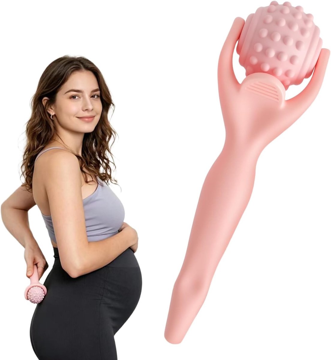 Massagerol met Handgreep - Roze - 18,5 x 4 cm - Ergonomische 2-in-1 Massageroller met Afneembare Bal - Voor Thuis en Fitness