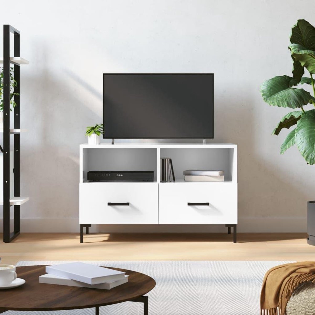 TV Meubel - TV Kast - Opbergen Media - Gladde Afwerking - 80x36x50cm - Wit
