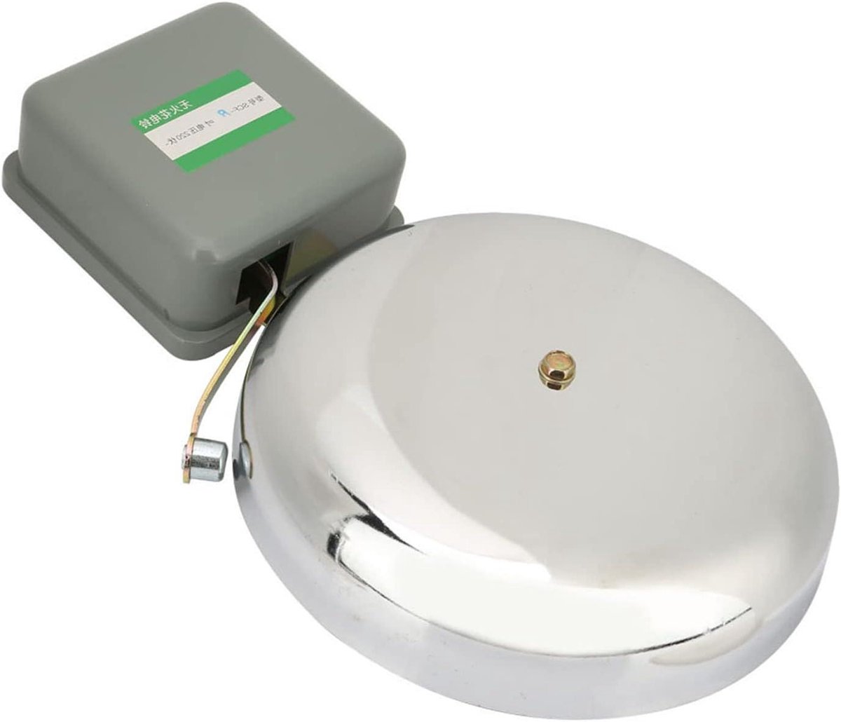 Elektrische Schoolbel - Alarmbel Fabriek - Noodsituaties Melden - Roestvrijstalen Constructie - 200 mm Diameter - Zilver