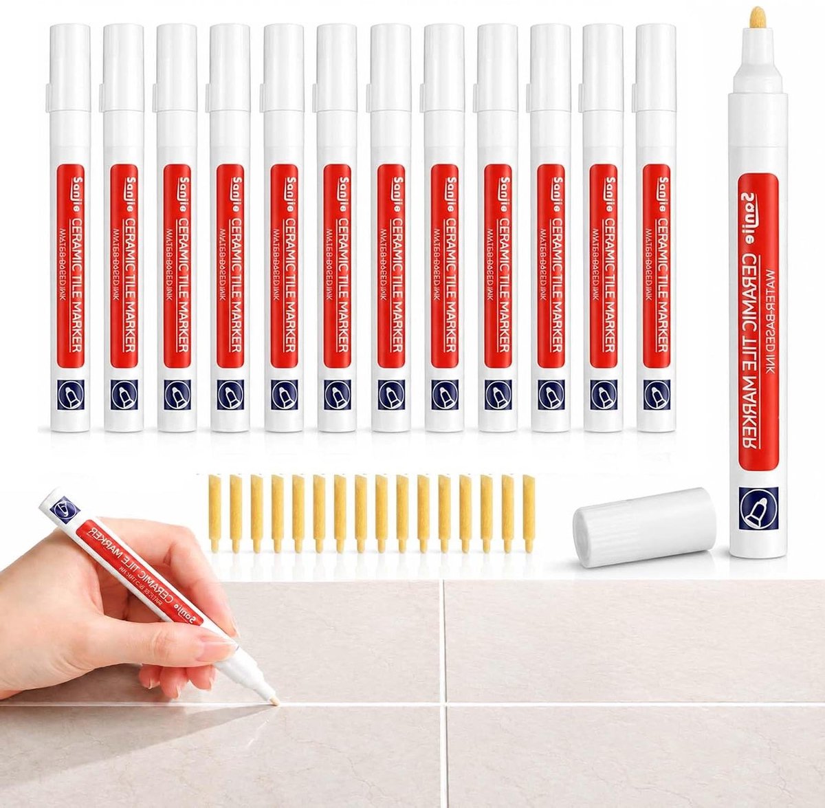 Voegenstift Wit - Voegenverf Pen - Muren Opknappen - Met Reservepunten - 14 Stuks - Wit