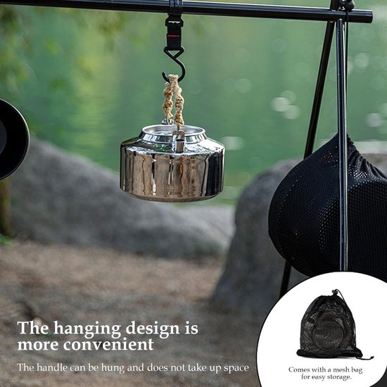 Kampvuur koffiepot - Camping theeketel - Buiten koken - Snel verwarmend - 1.2L - Zilver — afbeelding 2