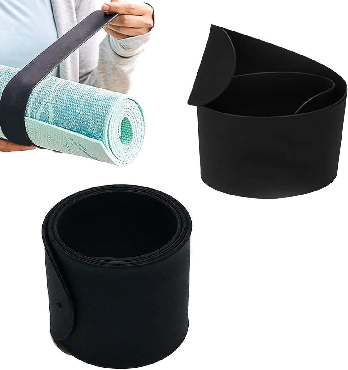 Rolmat band - Yogamat riem - Yogamat organiseren - Veilig gespsysteem - Max 63 inch diameter - Zwart